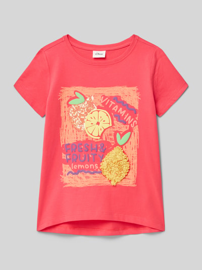 Produktfoto, Loose Fit T-Shirt aus reiner Baumwolle von s.Oliver RED LABEL in Unifarben mit Artwork Print, kurzer Ärmel, Jerseytextur
