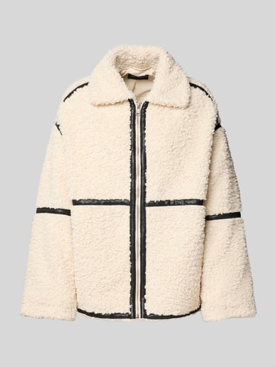 Only Kurtka z futerka o pudełkowym kroju z detalami ze skóry model ‘PARIS’ Złamany biały melanż 2