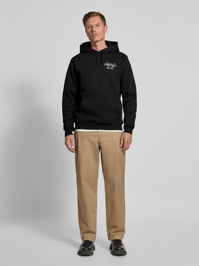 Les Deux Hoodie met labelprint en kangoeroezak Zwart - 1