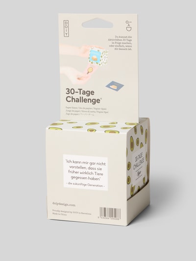 Produktfoto, Papier-Spiel mit veganen Rezepten aus aller Welt von Doiy, 30-Tage Challenge zum Abreißen, mix jasnych kolorów, kształt kostki, gładka tekstura