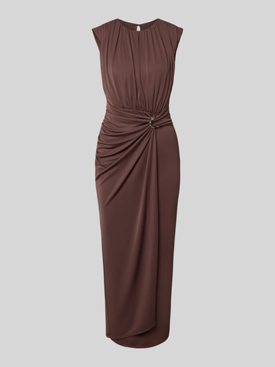 Produktfoto, Slim Fit Maxikleid mit Raffungen von SWING in Braun, elastischer Material-Mix, Zier-Detail, ärmellos, Rundhalsausschnitt