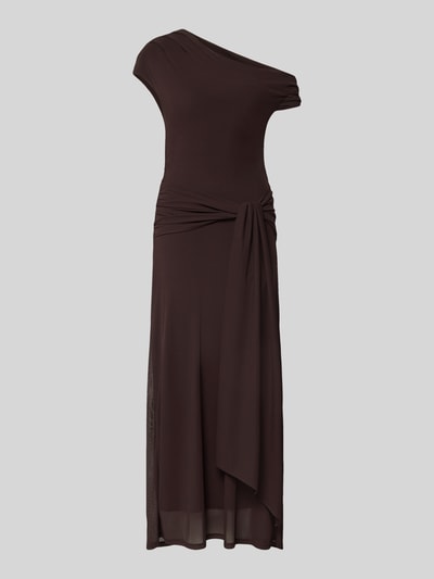 Produktfoto, Abendkleid mit Wasserfall-Ausschnitt Modell 'Piper' von Forever New in Dunkelbraun, Mesh, eng anliegend, blickdicht, schlichte Textur