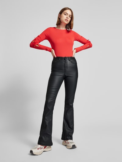 Noisy May Flared cut broek in leerlook, model 'SALLY' Zwart - 1