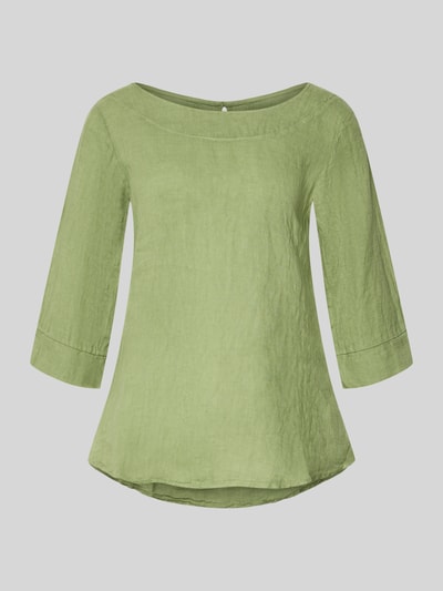 Produktfoto, grüne Regular Fit Leinenbluse mit 3/4-Arm Modell 'La44ura' von ZABAIONE, reines Leinen, Rundhalsausschnitt, glatte Textur
