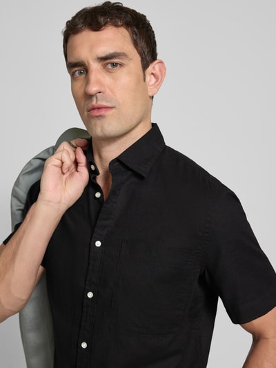 MCNEAL Regular Fit Freizeithemd aus Leinen-Baumwoll-Mix Black 3