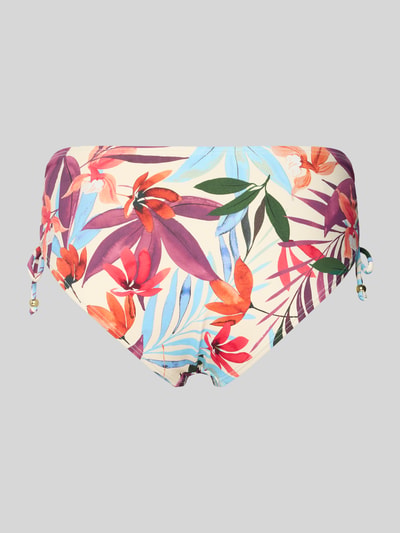Produktfoto, Bikinihose mit Raffungen Modell 'Imani' von LASCANA mit buntem Allover-Blattmuster, seitlichen Bändern, körpernahe Passform, Material-Mix mit Stretch-Anteil