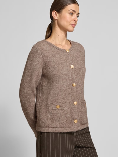 Milano Italy Gebreid jack met ronde hals en knoopsluiting Taupe - 3