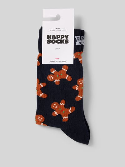 Happy Socks Regular Fit Socken mit Motiv-Stitching Modell 'Gingerbread Man' Dunkelblau 3