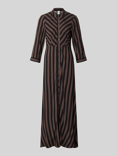 Produktfoto, Maxikleid aus reiner Viskose Modell 'Savanna' von YAS, taillierte Passform, 3/4-Arm, gestreiftes Muster in Braun und Schwarz