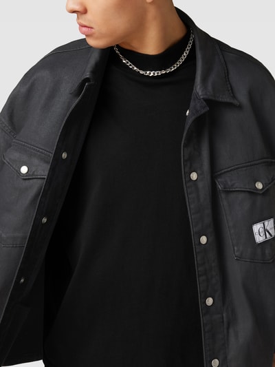 Calvin Klein Jeans Kurtka jeansowa o kroju oversized z naszywką z logo Czarny 3