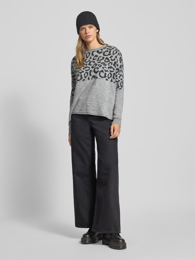 ONLY Regular Fit Strickpullover mit gerolltem Rundhalsausschnitt Modell 'JADE' Hellgrau Melange 1