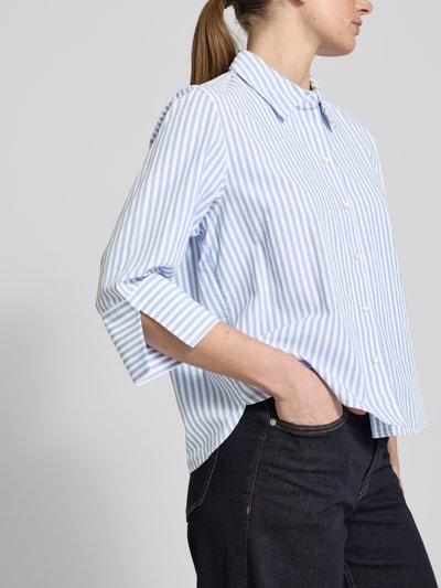 Tom Tailor Relaxed fit overhemdblouse in een mix van lyocell en katoen met 3/4-mouwen Donkerblauw - 3