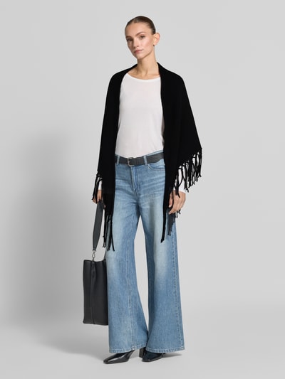 Weekend Max Mara Poncho van zuivere scheerwol met franjes model 'TORNADO' Zwart - 1