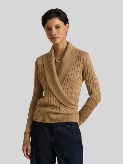 Lauren Ralph Lauren Regular fit pullover van mix van katoen en viscose Camel - 4