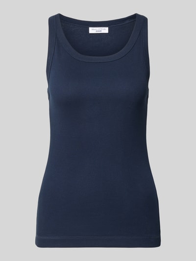 Produktfoto, Slim Fit Tank Top aus Baumwoll-Mix von Marc O'Polo Denim, jednokolorowy, krój slim fit, naszywka z logo, dekolt w łódkę, cienkie ramiączka, drobne prążkowanie, mieszanka bawełny