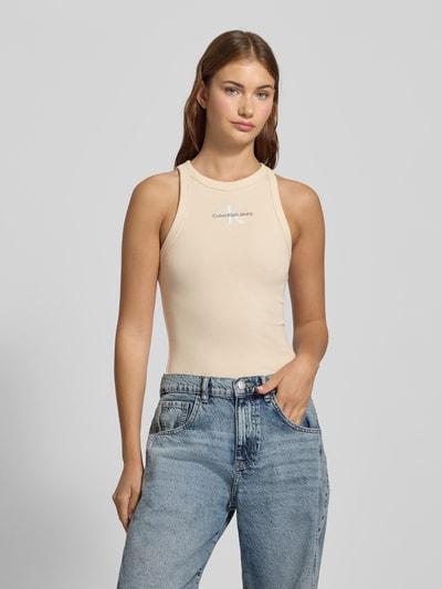 Calvin Klein Jeans Tanktop met labelstitching en ronde hals Beige - 4