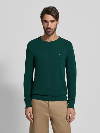 Tommy Hilfiger Regular fit gebreide pullover van zuiver katoen Flessengroen - 4