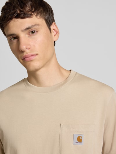 Carhartt Work In Progress T-shirt z detalem z logo Beżowy 3