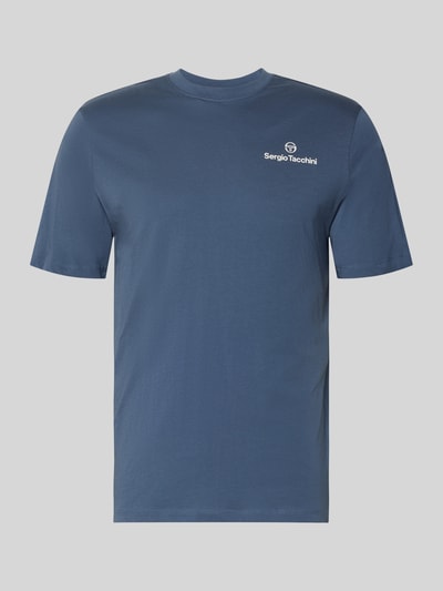 Produktfoto, Regular Fit T-Shirt mit Logo-Print von SERGIO TACCHINI, męski t-shirt z bawełny, krój regular fit, nadruk z logo, okrągły dekolt, długość tyłu w rozmiarze M: 69 cm, niebieski, gładka tekstura