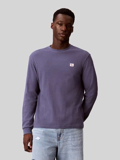 Calvin Klein Jeans Bluzka z długim rękawem o kroju regular fit z mieszanki bawełny Jeansowy niebieski 4