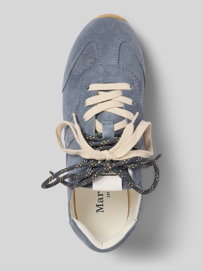 Produktfoto, Low Top Sneaker aus Veloursleder-Mix Modell 'FABIANA 4B' von Marc O'Polo, jednolity kolor, zaokrąglony nosek, płaska podeszwa, tłoczone logo, dwa różne sznurówki, profilowana podeszwa, wykonanie zamszowe, materiał: mieszanka skóry