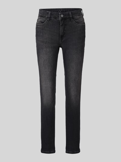 Produktfoto, dunkelgraue Straight Fit Jeans aus Baumwoll-Mix Modell 'Dream Cropped' von MAC, Damen Straight Fit Jeans von MAC, glatte Oberfläche, dezente Waschung