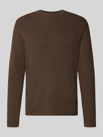 Produktfoto, Slim Fit Strickpullover Baumwoll-Mix von Lindbergh, brązowy kolor, efekt prążkowania, okrągły dekolt, mieszanka bawełny