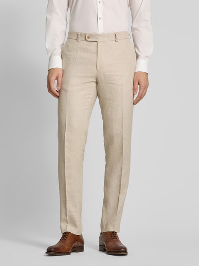 Carl Gross Slim Fit Leinenhose mit Bügelfalten Modell 'Shiver' Beige 4