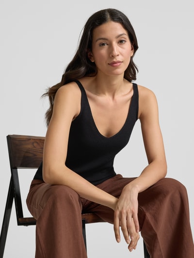 Vero Moda Top o kroju regular fit z imitacji dzianiny model ‘NEWLEX’ Czarny 3