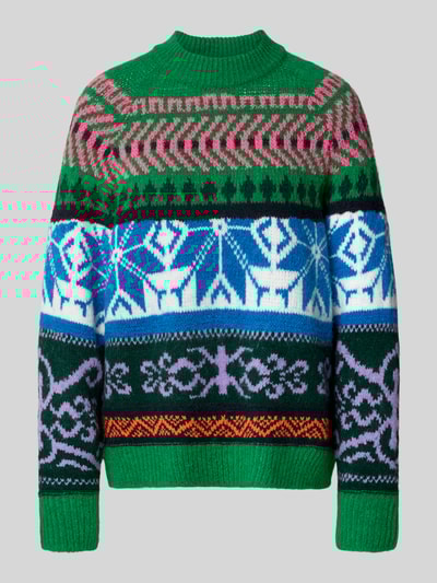 Essentiel Antwerp Loose fit gebreide pullover met meerkleurig motief, model 'IRELANDO' Groen - 2
