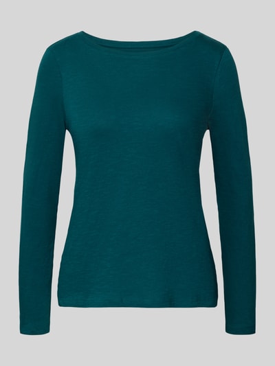 Produktfoto, Regular Fit Langarmshirt aus Bio-Baumwoll-Mix von Tom Tailor, Melange-Optik, U-Boot-Ausschnitt, Farbe petrol, glatte Textur