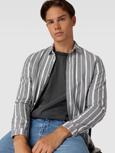 Tom Tailor Denim Regular Fit Freizeithemd mit Streifenmuster Modell 'striped' Marine 3