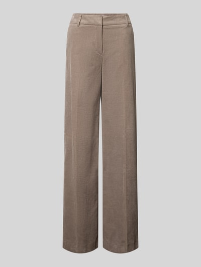 Produktfoto, Relaxed Fit Anzughose aus Cord von Christian Berg Woman Selection in Beige, feine Rippenstruktur, Frontansicht, Damen Anzughose.