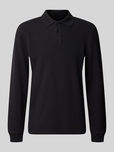 Produktfoto, Relaxed Fit Poloshirt aus elastischem Baumwoll-Mix von MCNEAL, schwarz, Polokragen, Langarm, elastische Abschlüsse, Herrenshirt