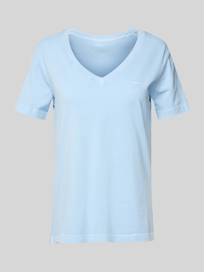 Gant T-shirt met geribde V-hals Lichtblauw - 2