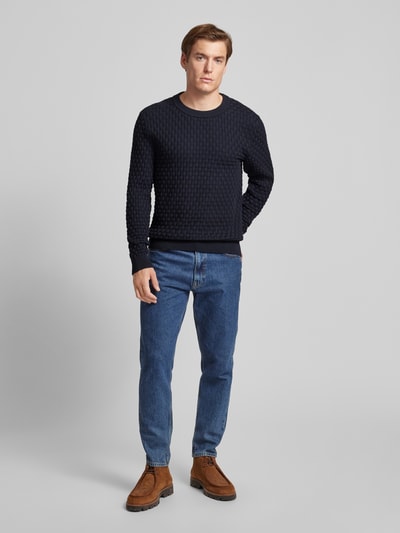 HUGO Strickpullover mit Strukturmuster Modell 'Stubon' Marine 1