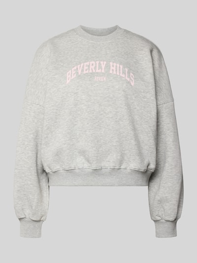 Produktfoto, Sweatshirt mit Label-Print und Rundhalsausschnitt von Review, Damen, grau, Baumwoll-Mix, Relaxed-Fit, weiche Oberfläche