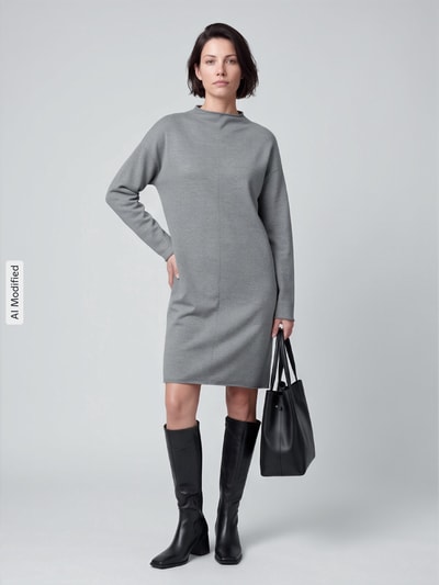 s.Oliver RED LABEL Knielanges Kleid mit Seitenschlitzen Mittelgrau 1