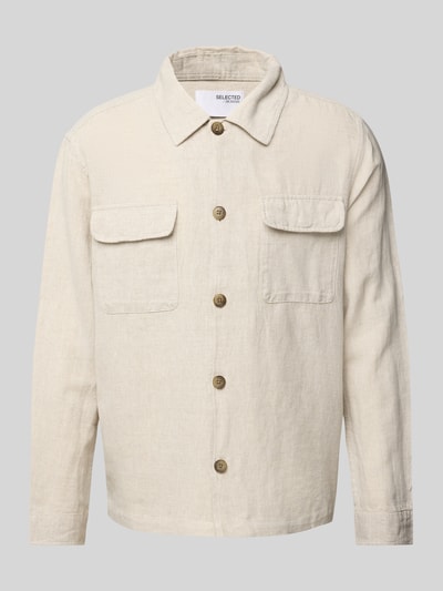 SELECTED HOMME Kurtka koszulowa lniana o kroju regular fit z kołnierzykiem typu kent model ‘LEROY SUN’ Beżowy 2