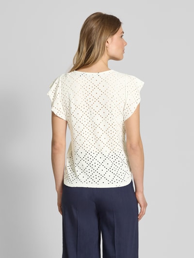 Vero Moda Regular Fit T-Shirt mit Lochstickmuster Muster 'TASSA' Weiss 5