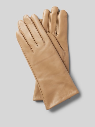 FI.NE Touchscreen-handschoenen van leer met siernaden Beige - 1