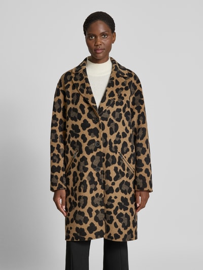 Marc Cain Relaxed Fit Wollmantel mit Allover-Animal-Print Camel 4