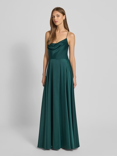 V.M. Abendkleid aus Satin mit Spaghettiträgern Dunkelgruen 1