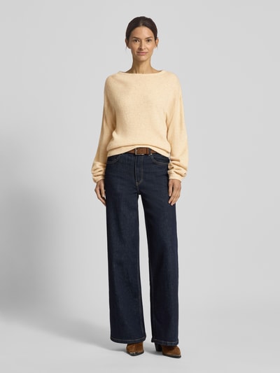 OPUS Sweter z dzianiny z okrągłym dekoltem model ‘Pemine’ Beżowy 1