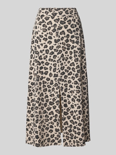 FREE/QUENT Midirock aus Viskose-Leinen-Mix mit Gehschlitz Beige 2