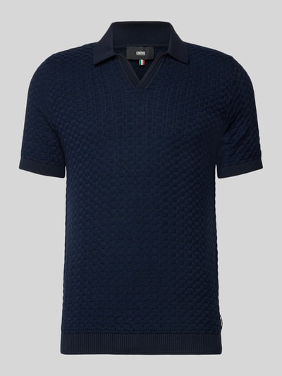 Produktfoto, Regular Fit Strick-Poloshirt Modell 'TONO' von CINQUE, bawełniana mieszanka, wzór strukturalny, dekolt w serek, krój regular fit, długość tyłu w rozmiarze M: 67 cm, kolor granatowy