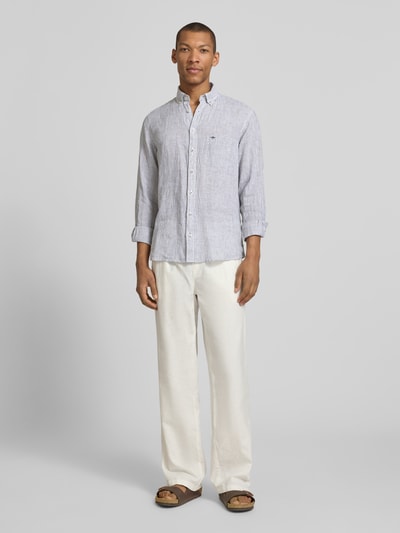 Fynch-Hatton Slim Fit Leinenhemd mit Button-Down-Kragen Oliv 1