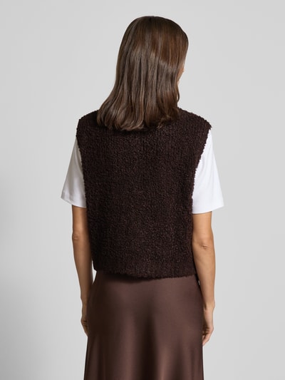 VILLA SOPHIE Loose fit mouwloos vest met mohair, model 'VIOLA' Donkerbruin - 5