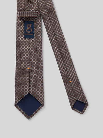 Produktfoto, Seidenkrawatte aus reiner Seide mit Allover-Stitching (7,5 cm) von Gierremilano, braun mit feinem Muster, Logo-Patch, strukturiertes Gewebe, 8 cm Breite