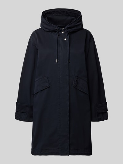 Produktfoto, Regular Fit Parka aus reiner Baumwolle von Marc O’Polo, einfarbig dunkel, Kapuze mit Tunnelzug, Klappentaschen, Fishtail-Saum
